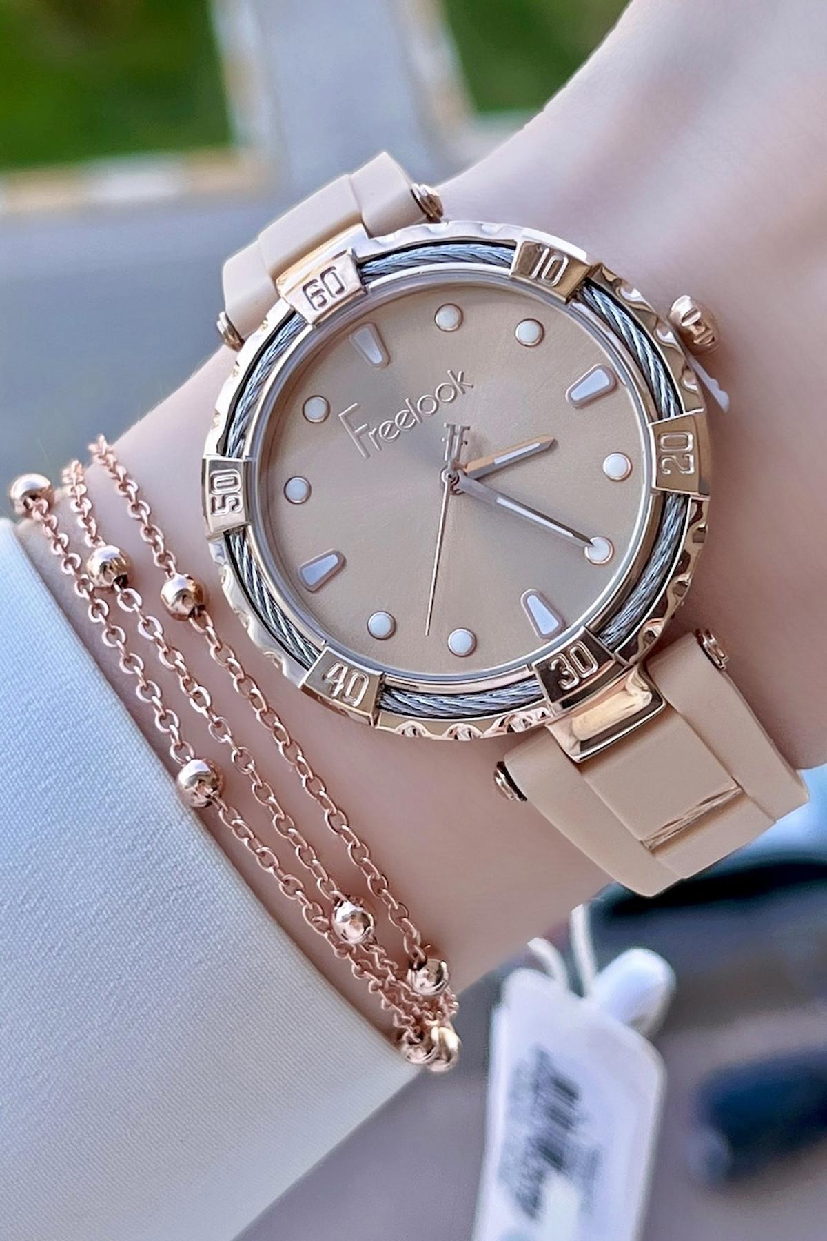Freelook FLISTE3 35 mm Krem Silikon Kordon Analog Kadın Kol Saati