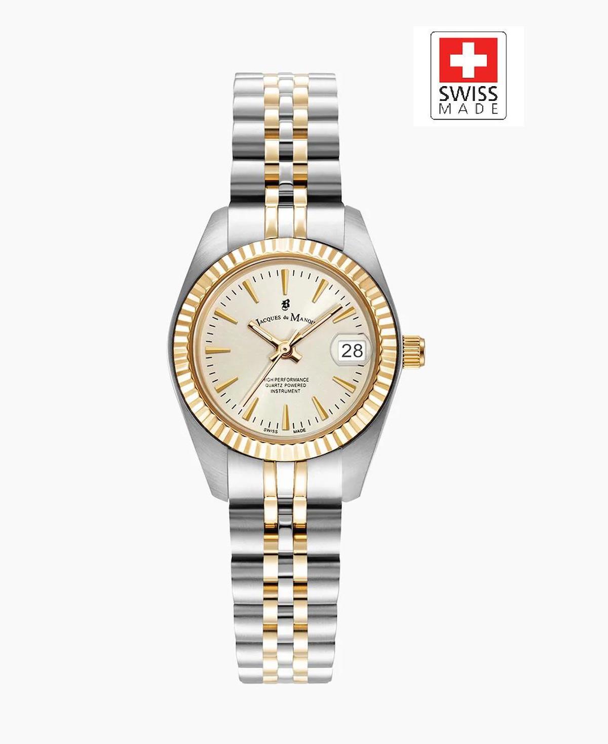 Jacques Du Manoir JWL02102 Takvimli 26 mm Altın-Gri Çelik Kordon Analog Kadın Kol Saati