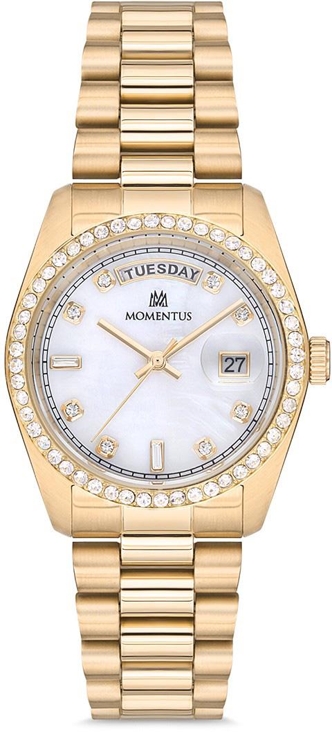 Momentus SW134G-09SG Takvimli 34 mm Altın Çelik Kordon Analog Kadın Kol Saati
