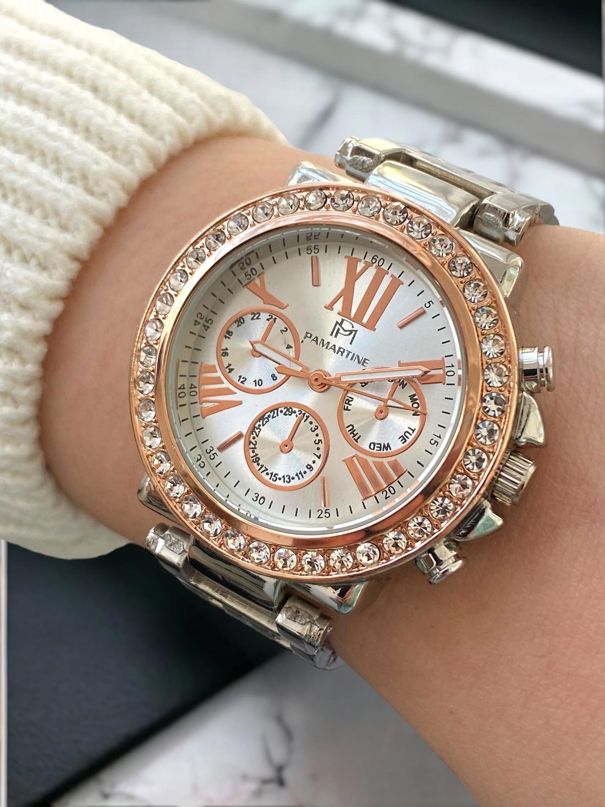 Pamartin GUGW0410L2 Takvimli 36-40 mm Gri Çelik Kordon Analog Kadın Kol Saati