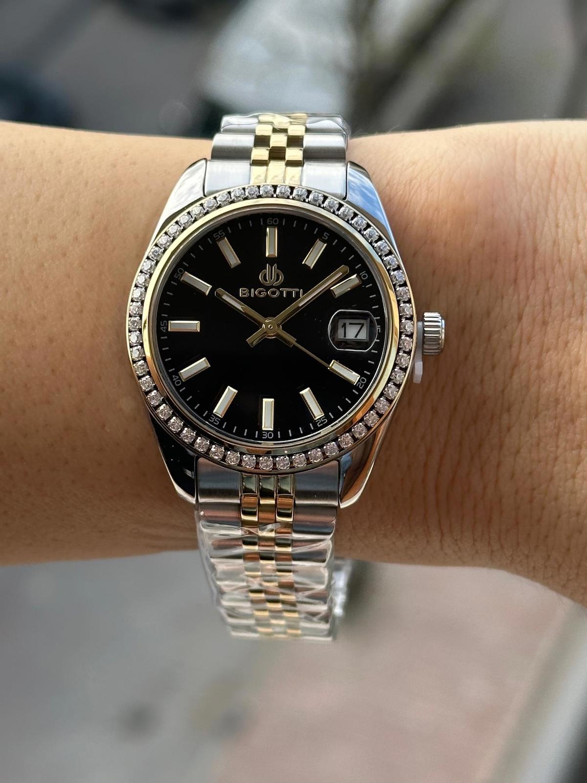 Bigotti Takvimli 30 mm Altın-Gri Çelik Kordon Analog Kadın Kol Saati