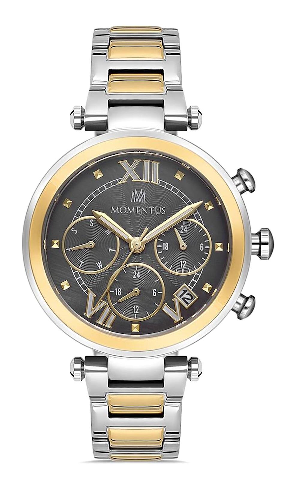 Momentus CS378T-05SG Takvimli 36 mm Altın-Gri Çelik Kordon Analog Kadın Kol Saati