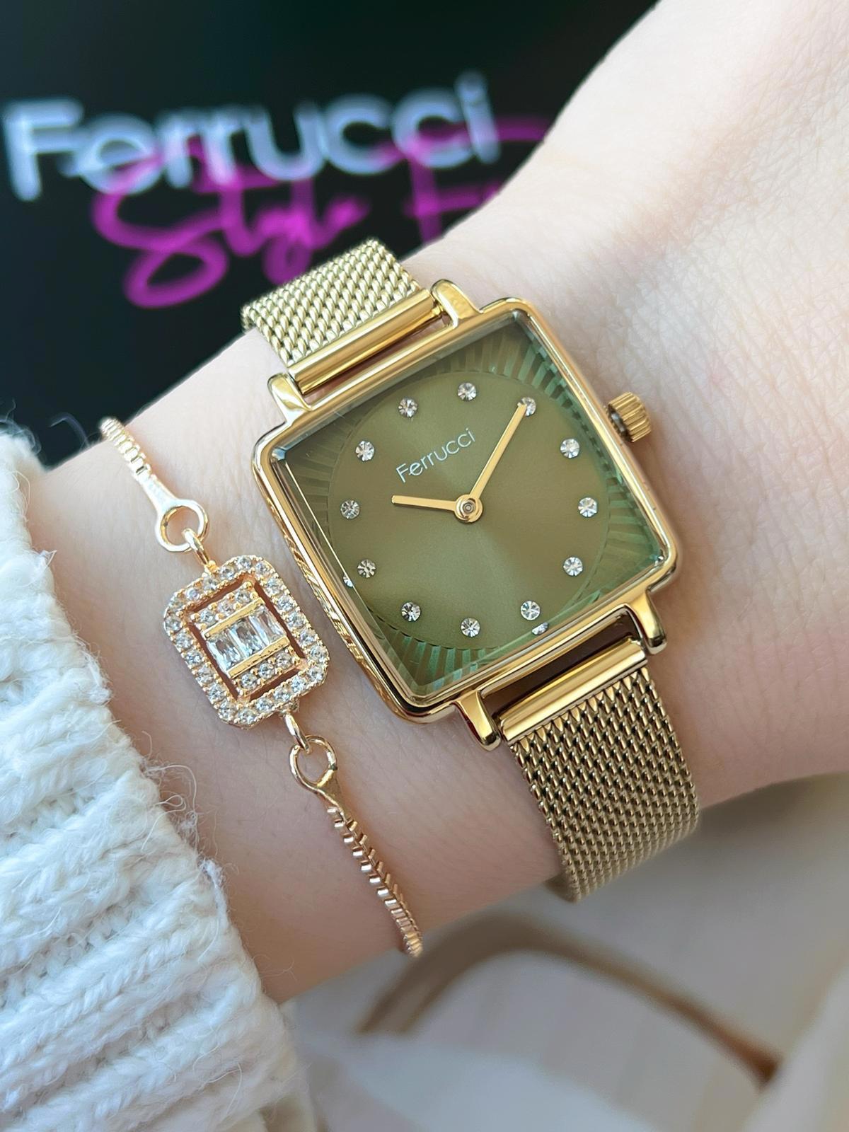 Ferrucci BLKT.B.102 34 mm Altın Çelik-Deri Kordon Analog Kadın Kol Saati