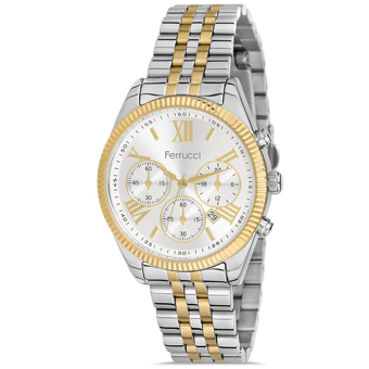 Ferrucci FC.11153M.01 Takvimli 36 mm Altın-Gri Çelik Kordon Analog Kadın Kol Saati