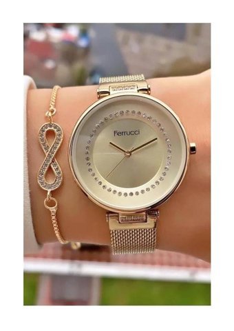 Ferrucci 36 mm Altın Hasır Kordon Analog Kadın Kol Saati