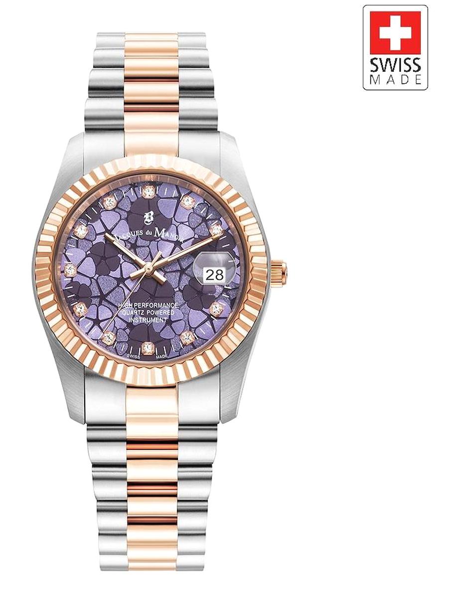 Jacques Du Manoir JWL02605 Takvimli 34 mm Gri-Rose Gold Çelik Kordon Analog Kadın Kol Saati