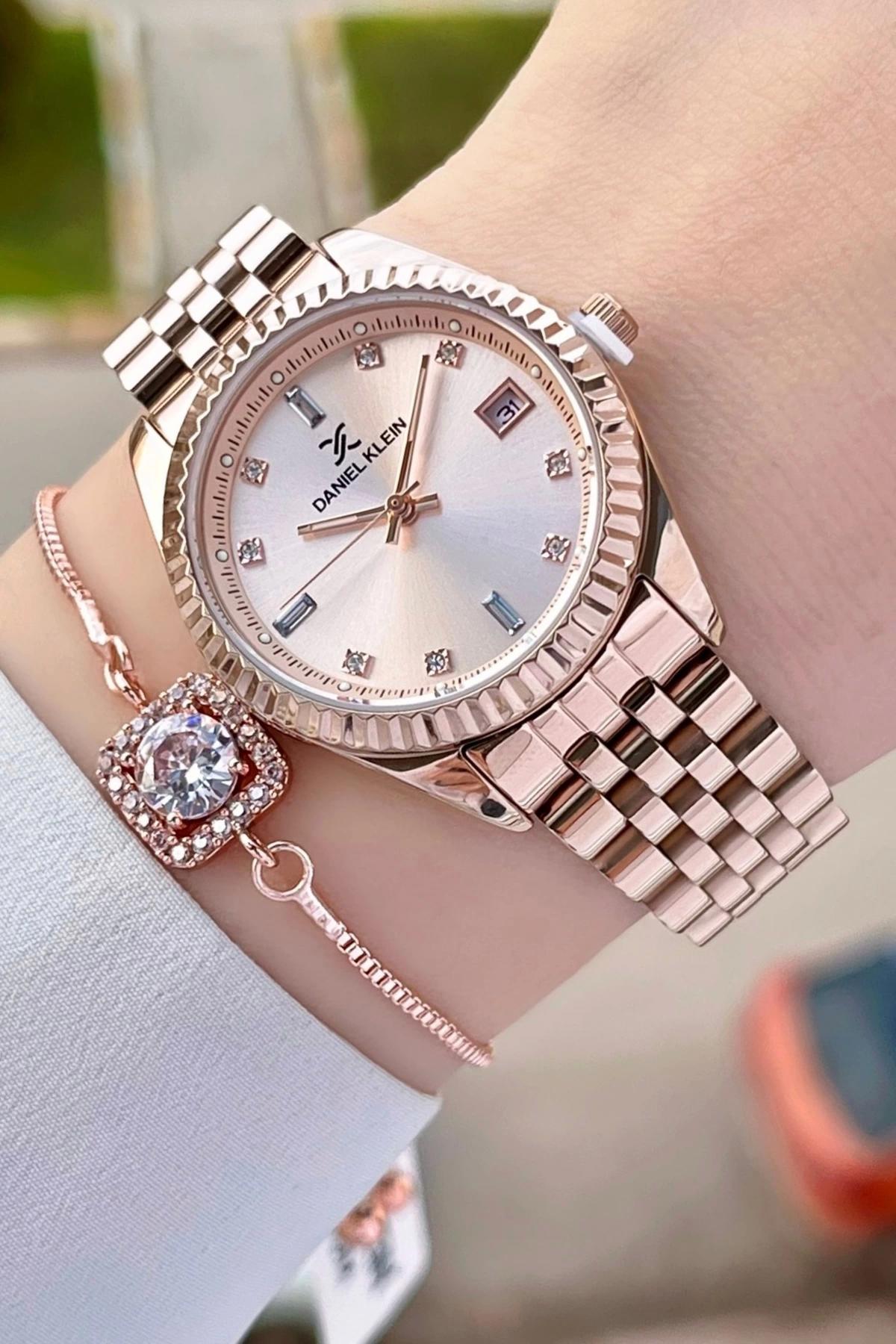 Daniel Klein DKISTE974 Takvimli 32 mm Rose Gold Çelik Kordon Analog Kadın Kol Saati