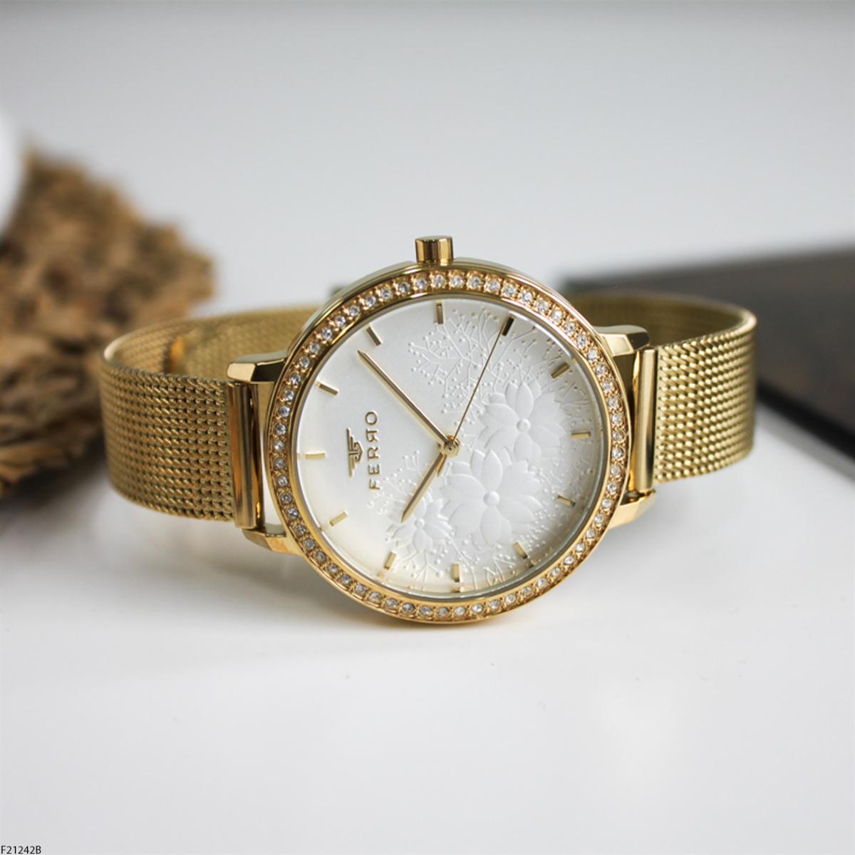 Ferro F21242B 36 mm Altın Metal Kordon Analog Kadın Kol Saati