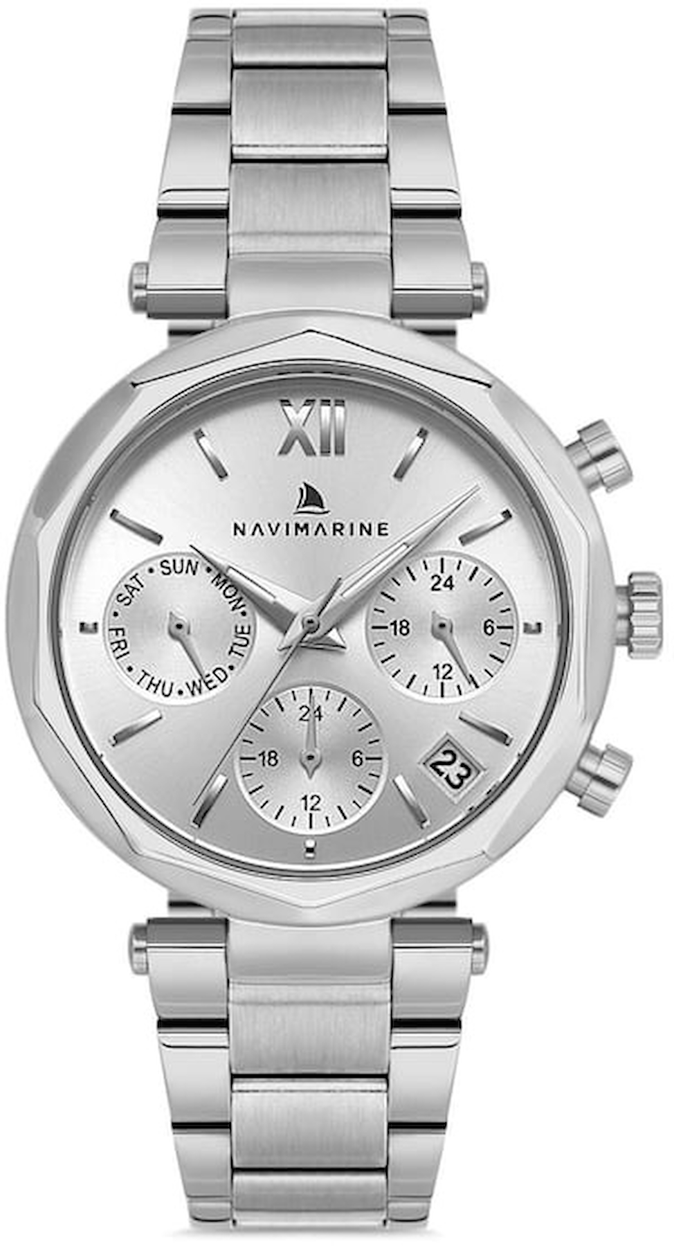 Navimarine NVM92-A1 Takvimli 34 mm Gri Çelik Kordon Analog Kadın Kol Saati