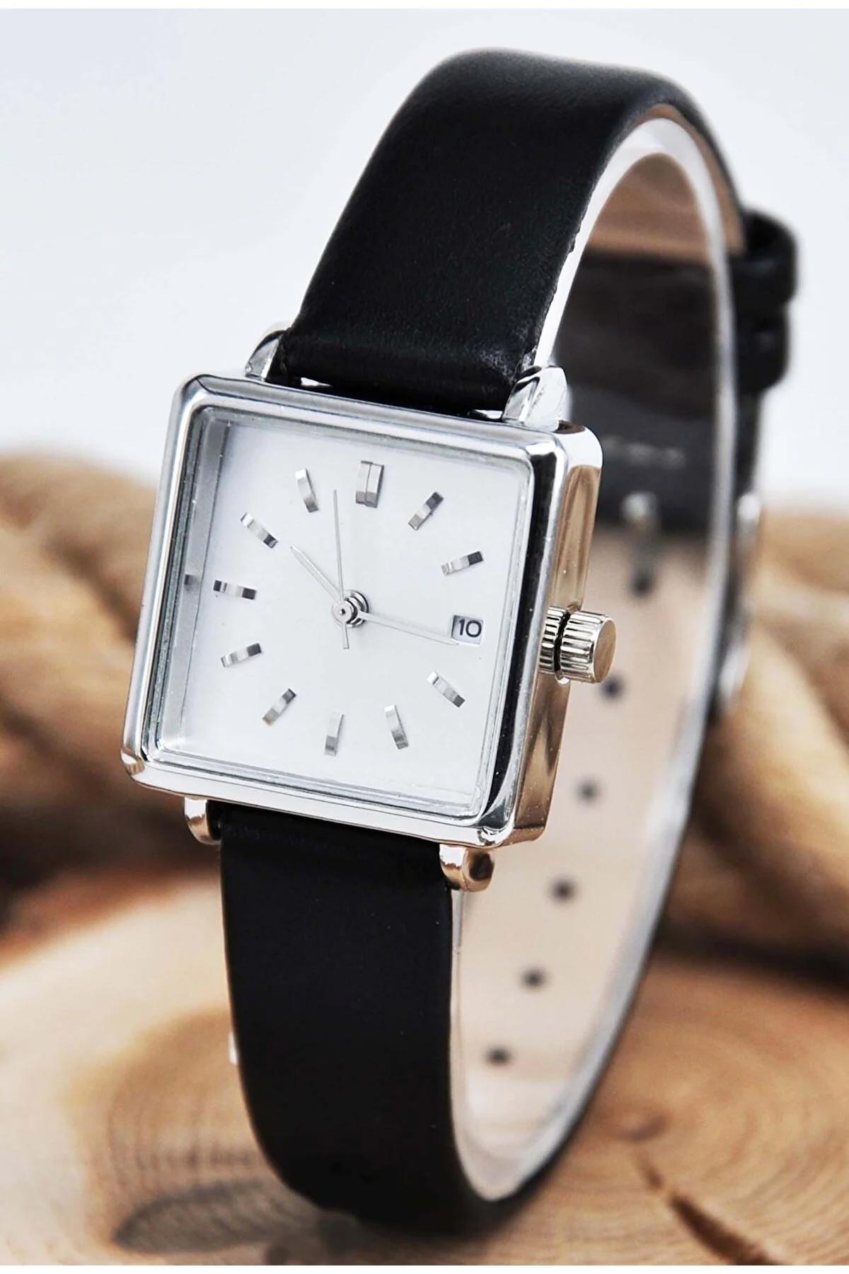 Storeay STA-045 Takvimli 25 mm Siyah Deri Kordon Analog Kadın Kol Saati
