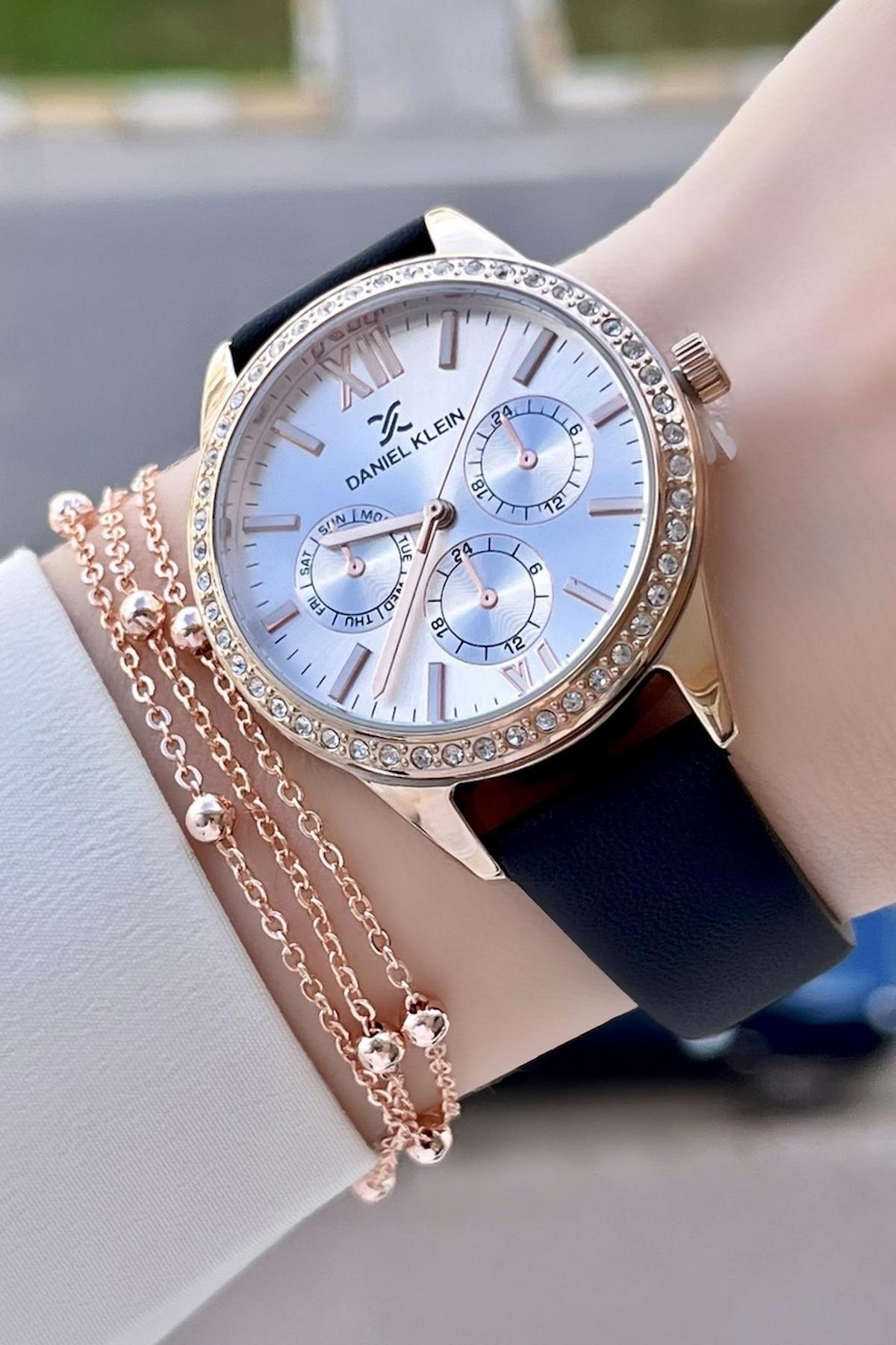 Daniel Klein DKISTE63 35 mm Siyah Deri Kordon Analog Kadın Kol Saati