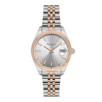 Ferrucci FER.03298TM.04 Takvimli 35 mm Gri-Rose Gold Çelik Kordon Analog Kadın Kol Saati