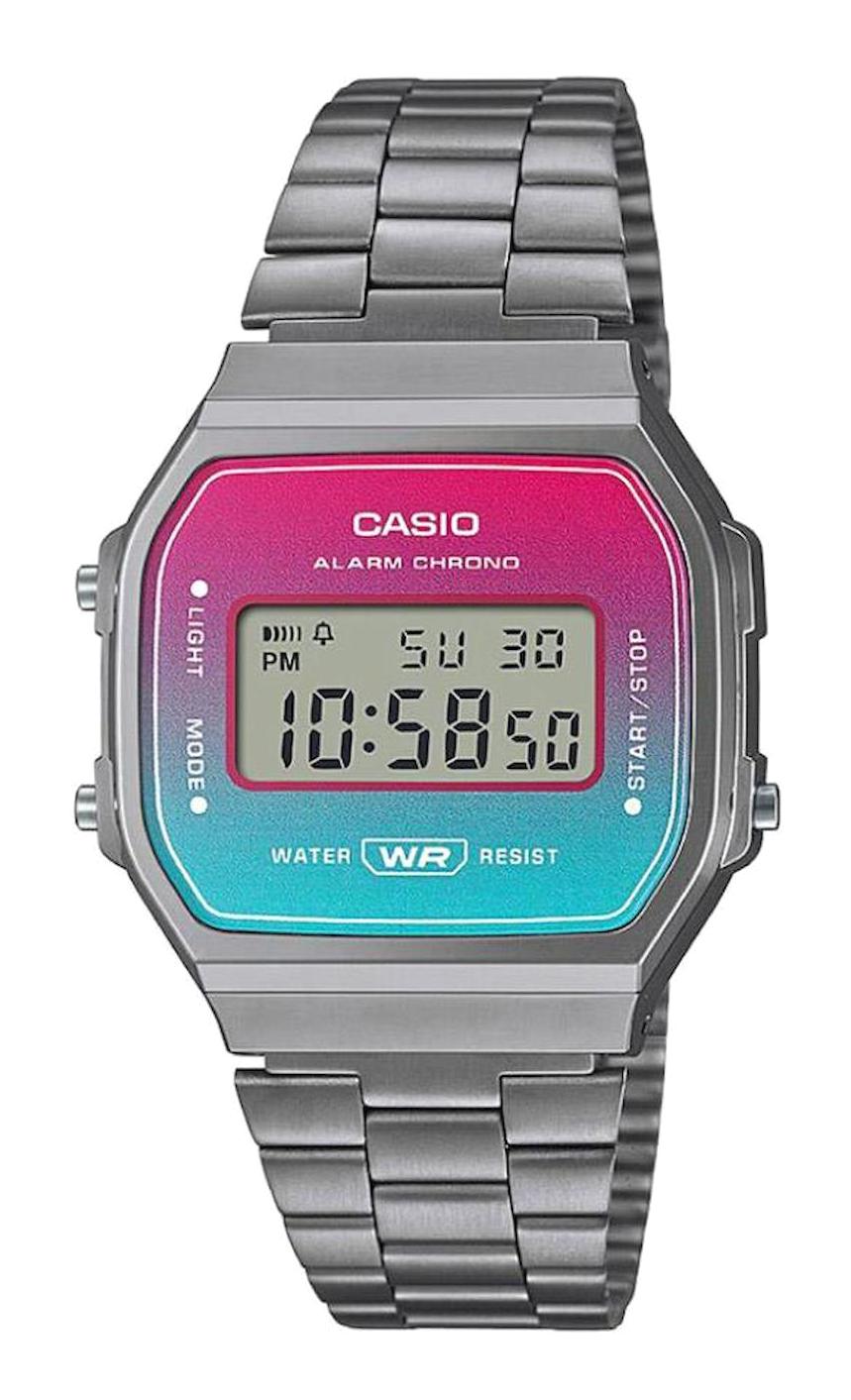 Casio A168WERB-2ADF Takvimli 36 mm Gri Çelik Kordon Dijital Kadın Kol Saati