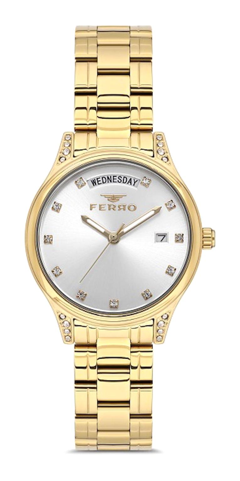 Ferro FL40114A-E Takvimli 32 mm Altın Metal Kordon Analog Kadın Kol Saati