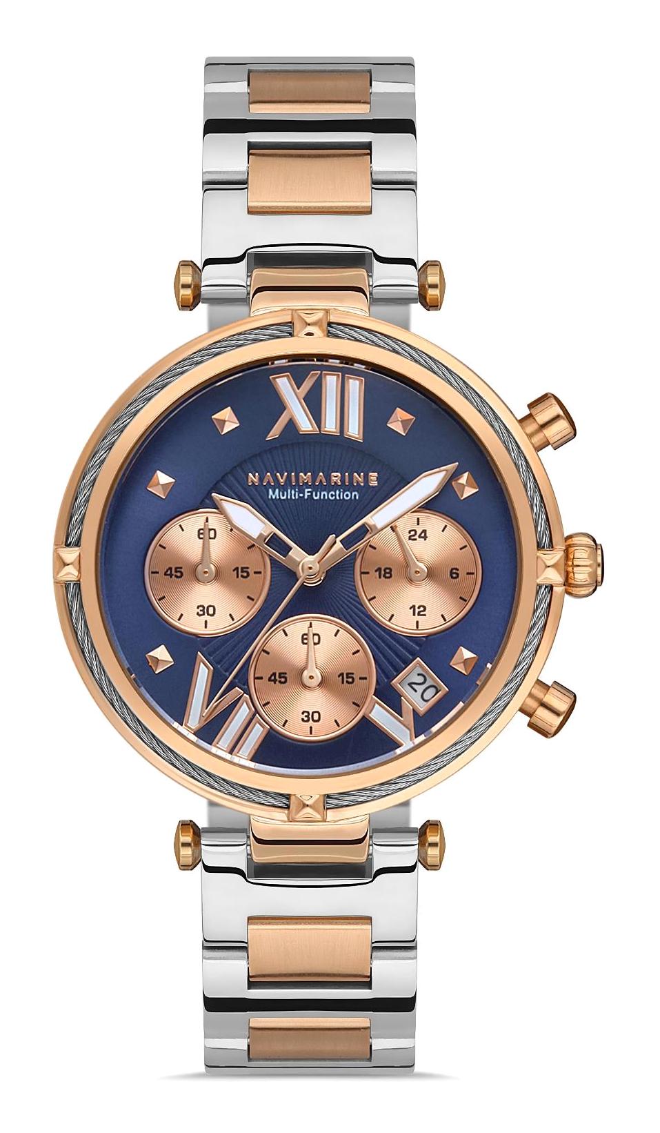 Navimarine NVM33-E3 Takvimli 31-35 mm Gri-Rose Gold Çelik Kordon Analog Kadın Kol Saati