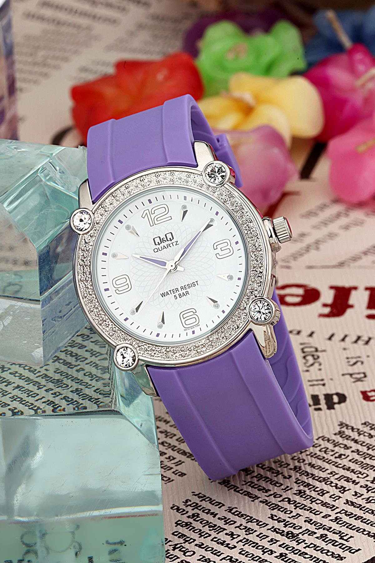 Q&Q 3B719 36 mm Mor Silikon Kordon Analog Kadın Kol Saati