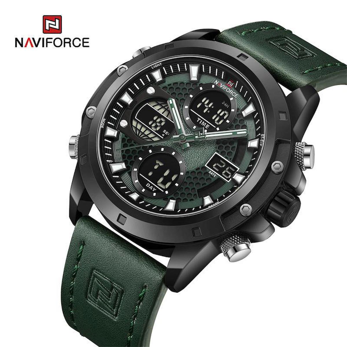 Naviforce Işıklı Alarmlı Takvimli 45 mm Siyah Deri Kordon Analog Erkek Kol Saati