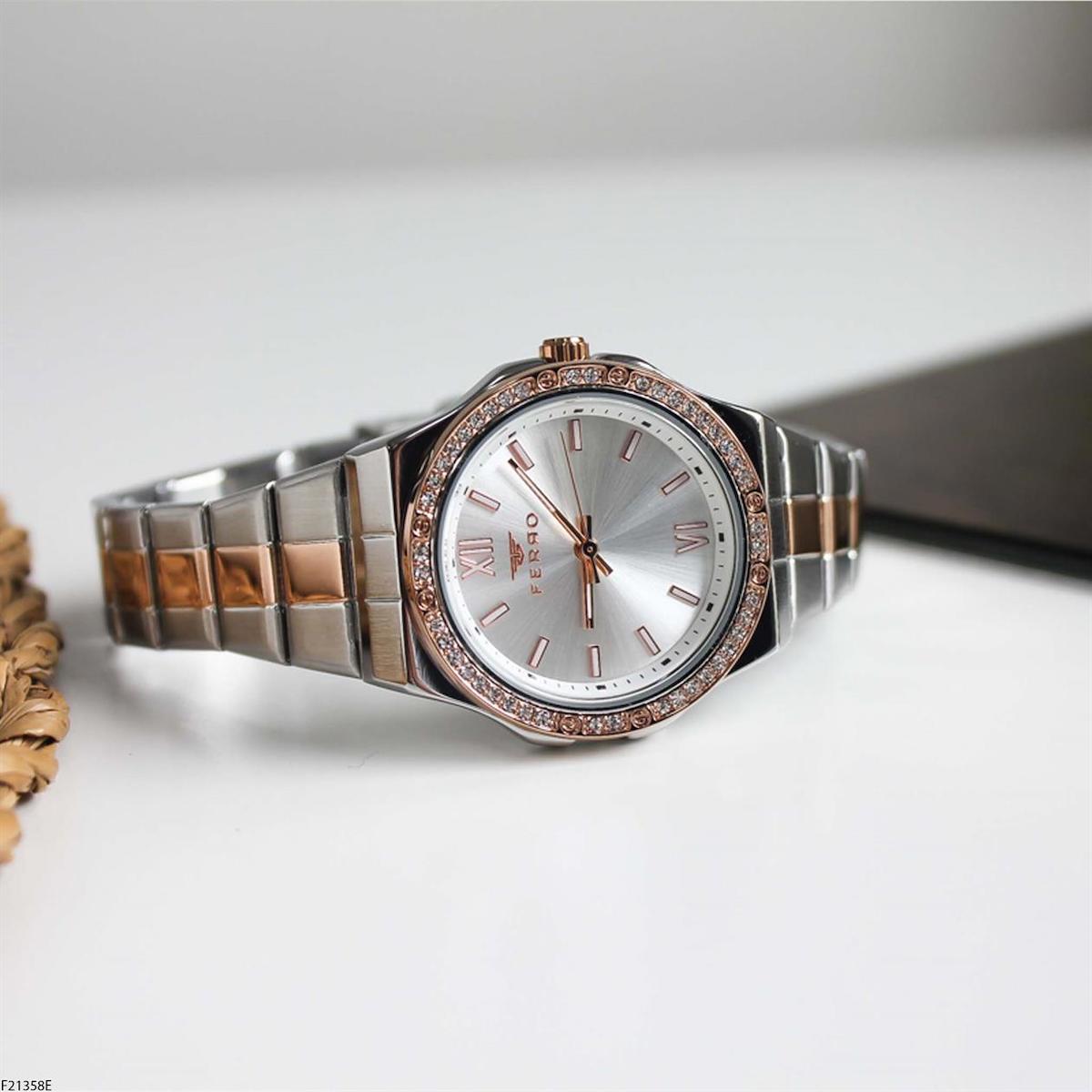 Ferro F21358E 36 mm Gri-Rose Gold Çelik Kordon Analog Kadın Kol Saati