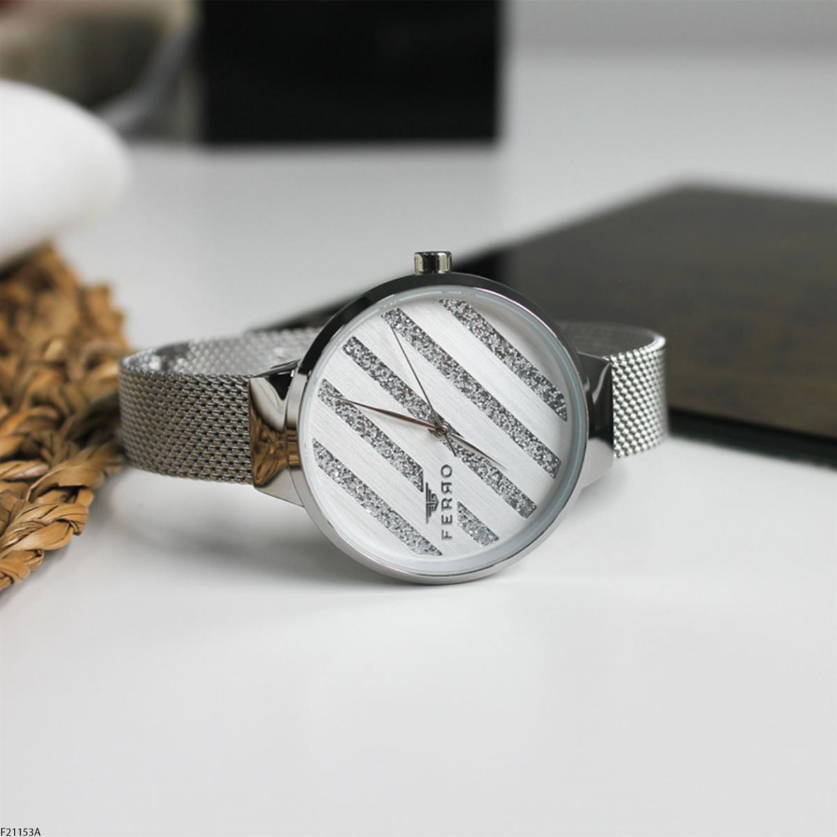 Ferro F21153A 36 mm Gri Metal Kordon Analog Kadın Kol Saati