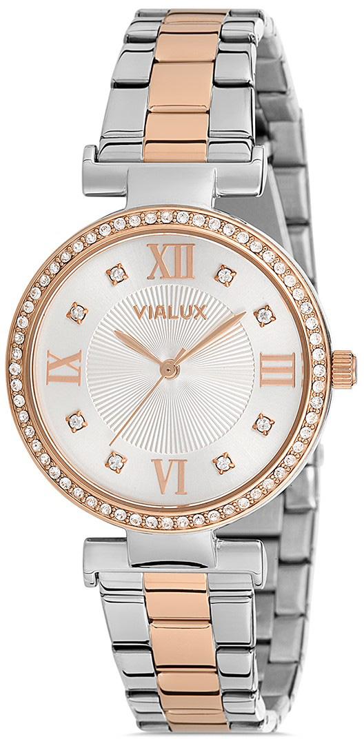 Vialux LJ527T-02SR 34 mm Altın-Gri Çelik Kordon Analog Kadın Kol Saati