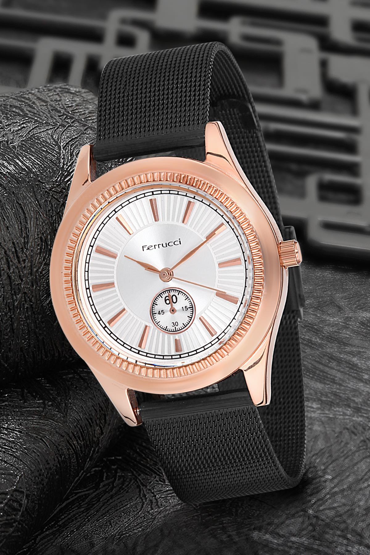 Ferrucci 9FM1535 38 mm Siyah Çelik-Hasır Kordon Analog Kadın Kol Saati