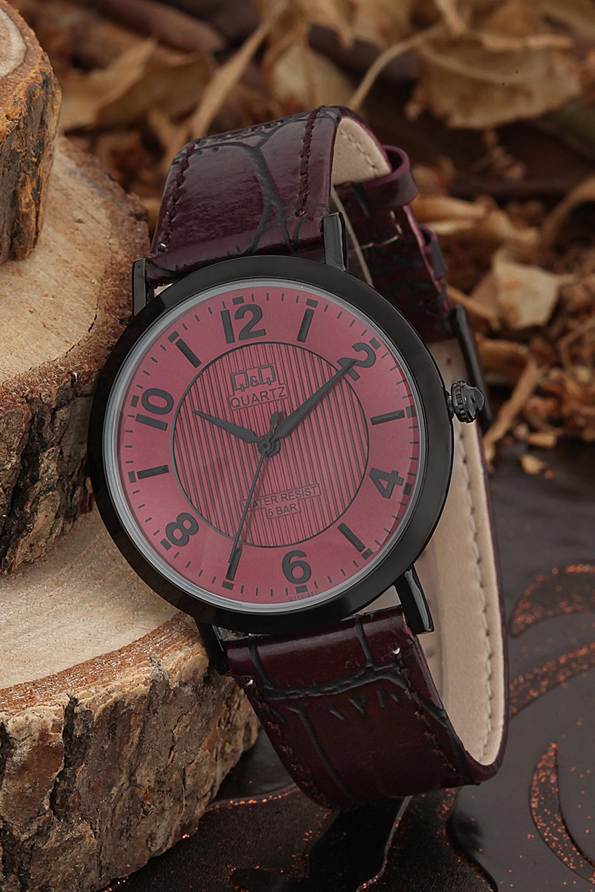 Q&Q 3B817 36 mm Bordo Deri Kordon Analog Kadın Kol Saati