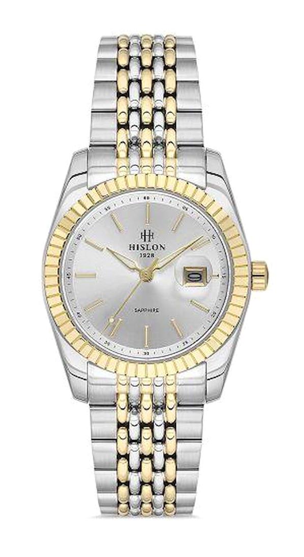 Hislon QL145T-02SG Takvimli 31 mm Altın-Gri Çelik Kordon Analog Kadın Kol Saati