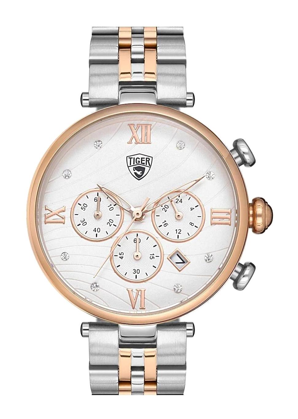 Tiger 596B Takvimli 41-45 mm Gri-Rose Gold Çelik Kordon Analog Kadın Kol Saati
