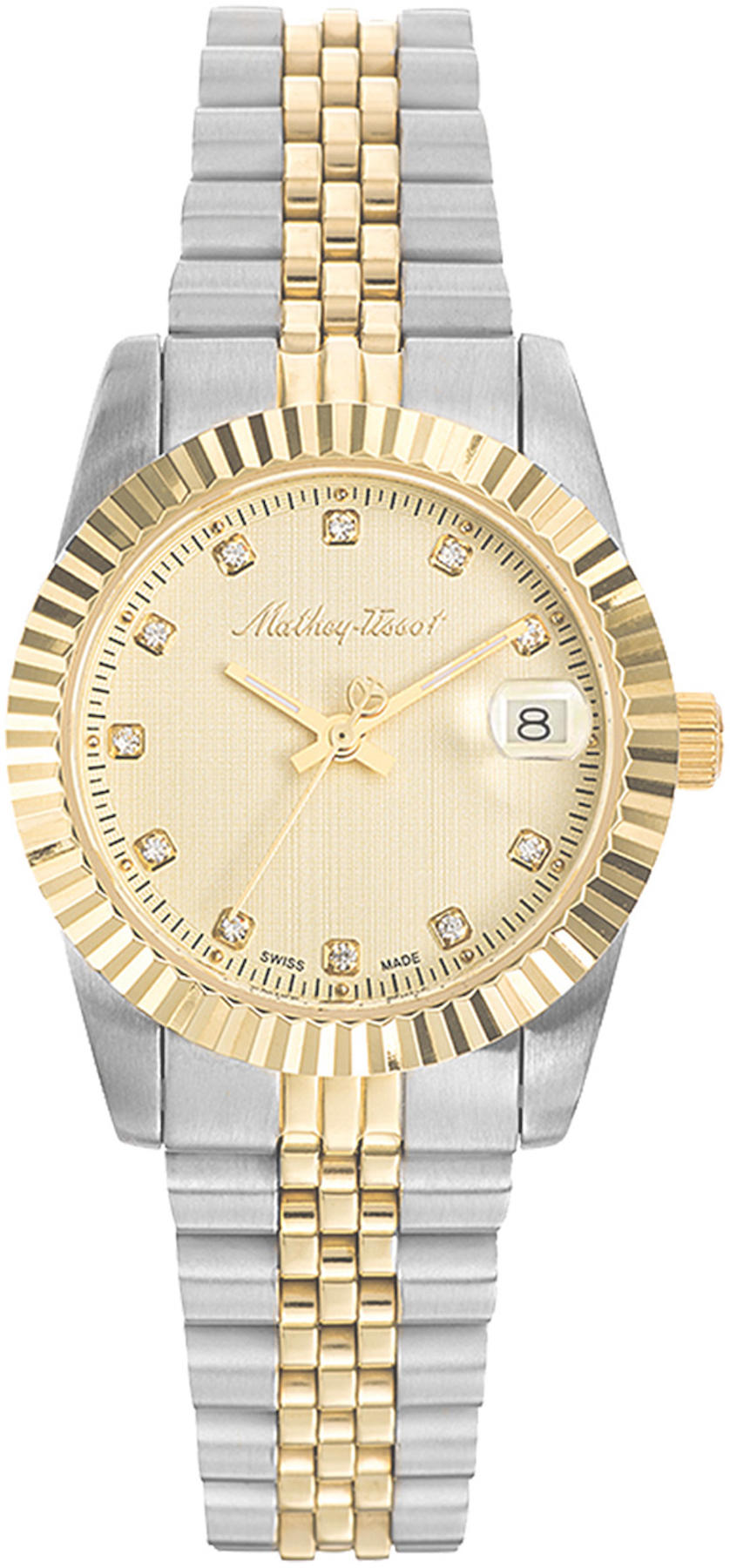 Mathey-Tissot D810BDI Takvimli 36 mm Bronz Çelik Kordon Analog Kadın Kol Saati