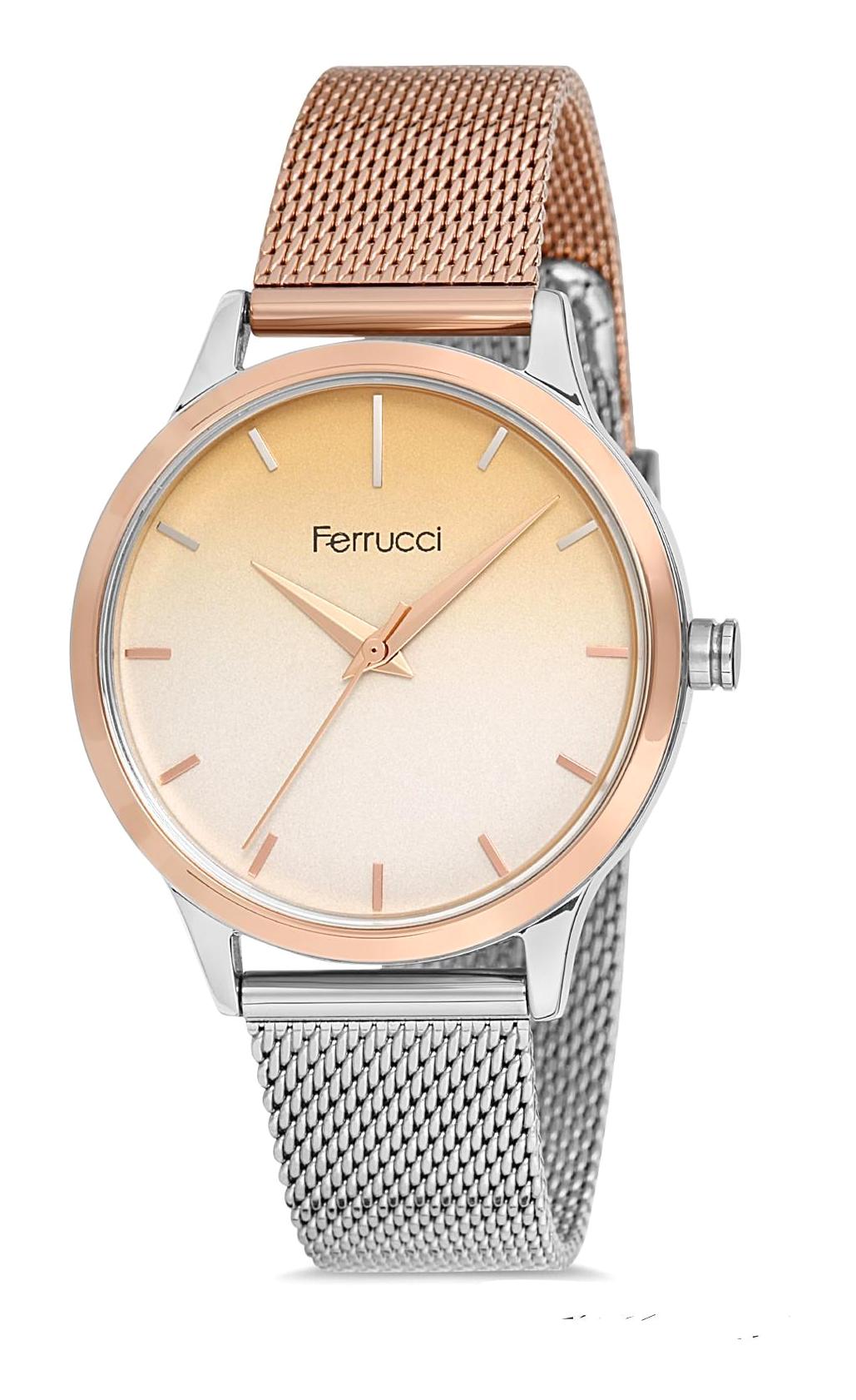 Ferrucci 9FM2051 38 mm Gri-Rose Gold Çelik-Hasır Kordon Analog Kadın Kol Saati
