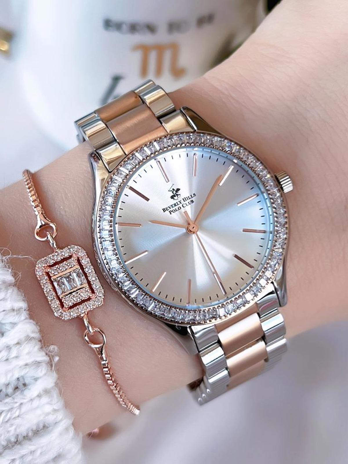 Beverly Hills Polo Club BP.RG3 31-34 mm Gri-Rose Gold Çelik Kordon Analog Kadın Kol Saati
