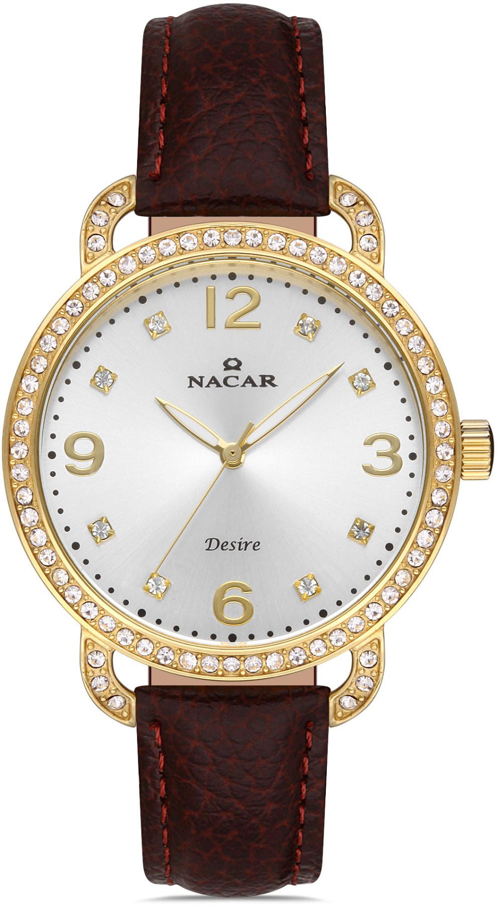 Nacar 10-3931033-DSL2S 38 mm Kahverengi Deri Kordon Analog Kadın Kol Saati
