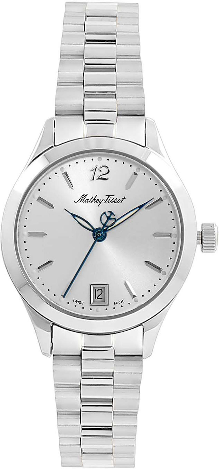 Mathey-Tissot D411MAS Takvimli 38 mm Gri Metal Kordon Analog Kadın Kol Saati