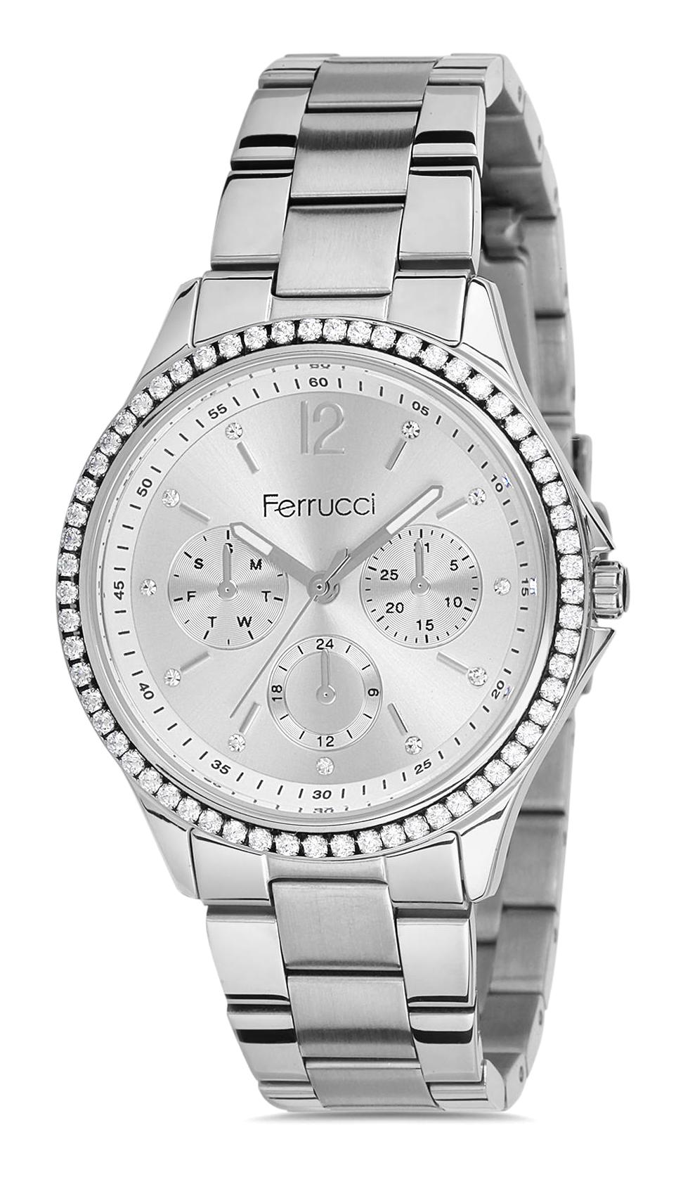 Ferrucci FC.14181M.01 Takvimli 34 mm Gri Metal Kordon Analog Kadın Kol Saati