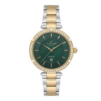 Nacar NC34-39B662-CNMS Takvimli 33 mm Altın-Gri Çelik Kordon Analog Kadın Kol Saati