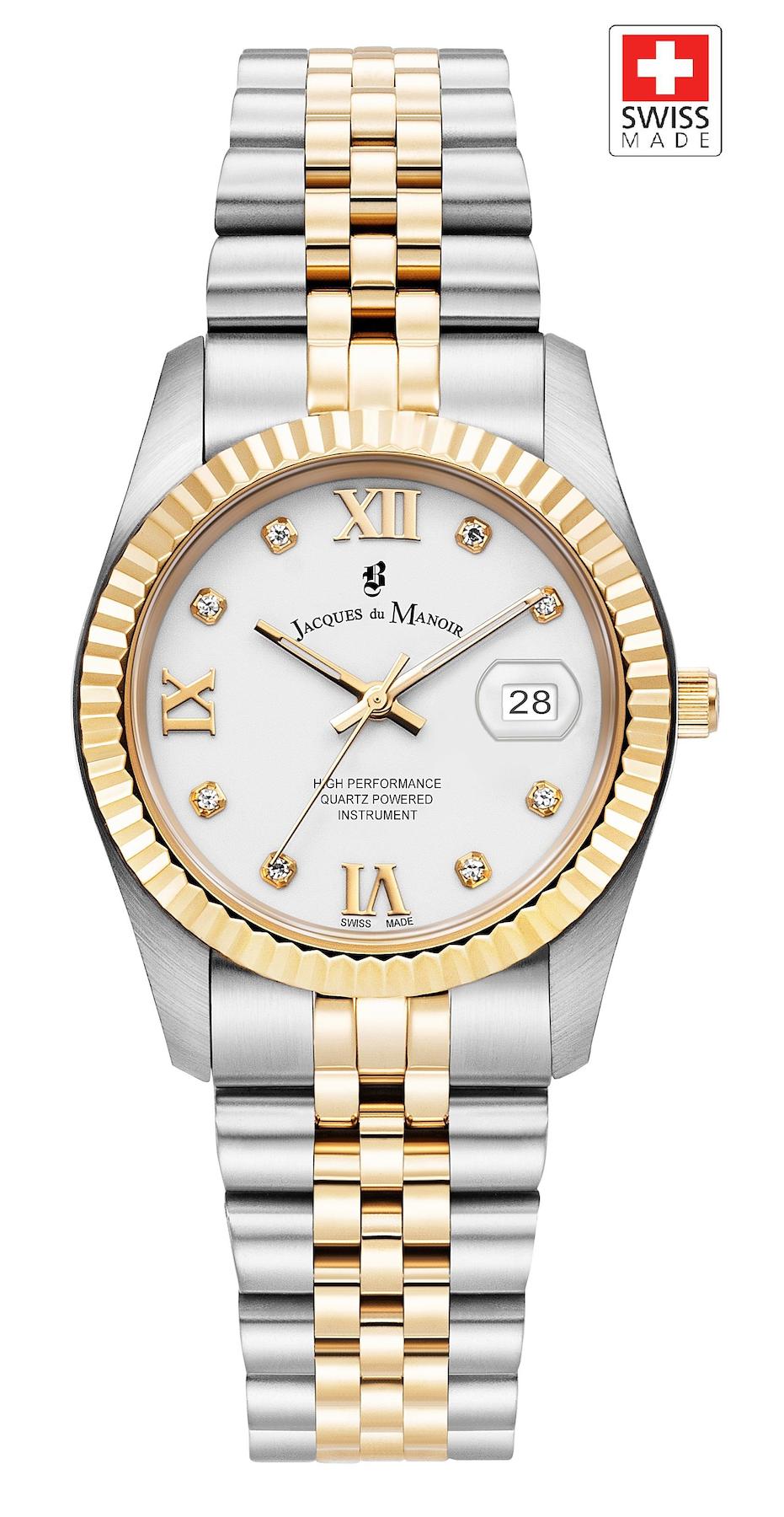 Jacques Du Manoir JWL01305 Takvimli 34 mm Altın-Gri Çelik Kordon Analog Kadın Kol Saati