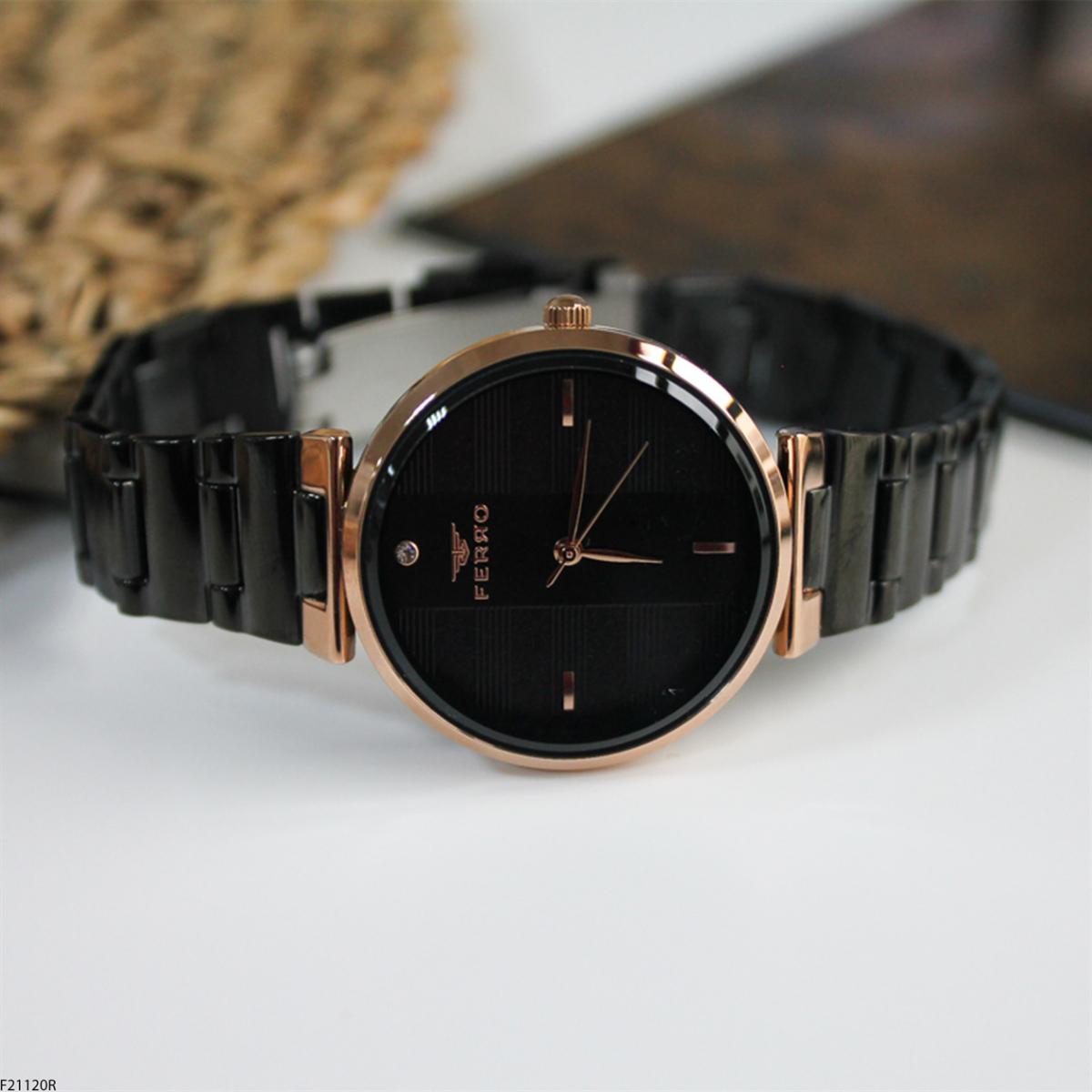 Ferro F21120R 36 mm Siyah Metal Kordon Analog Kadın Kol Saati