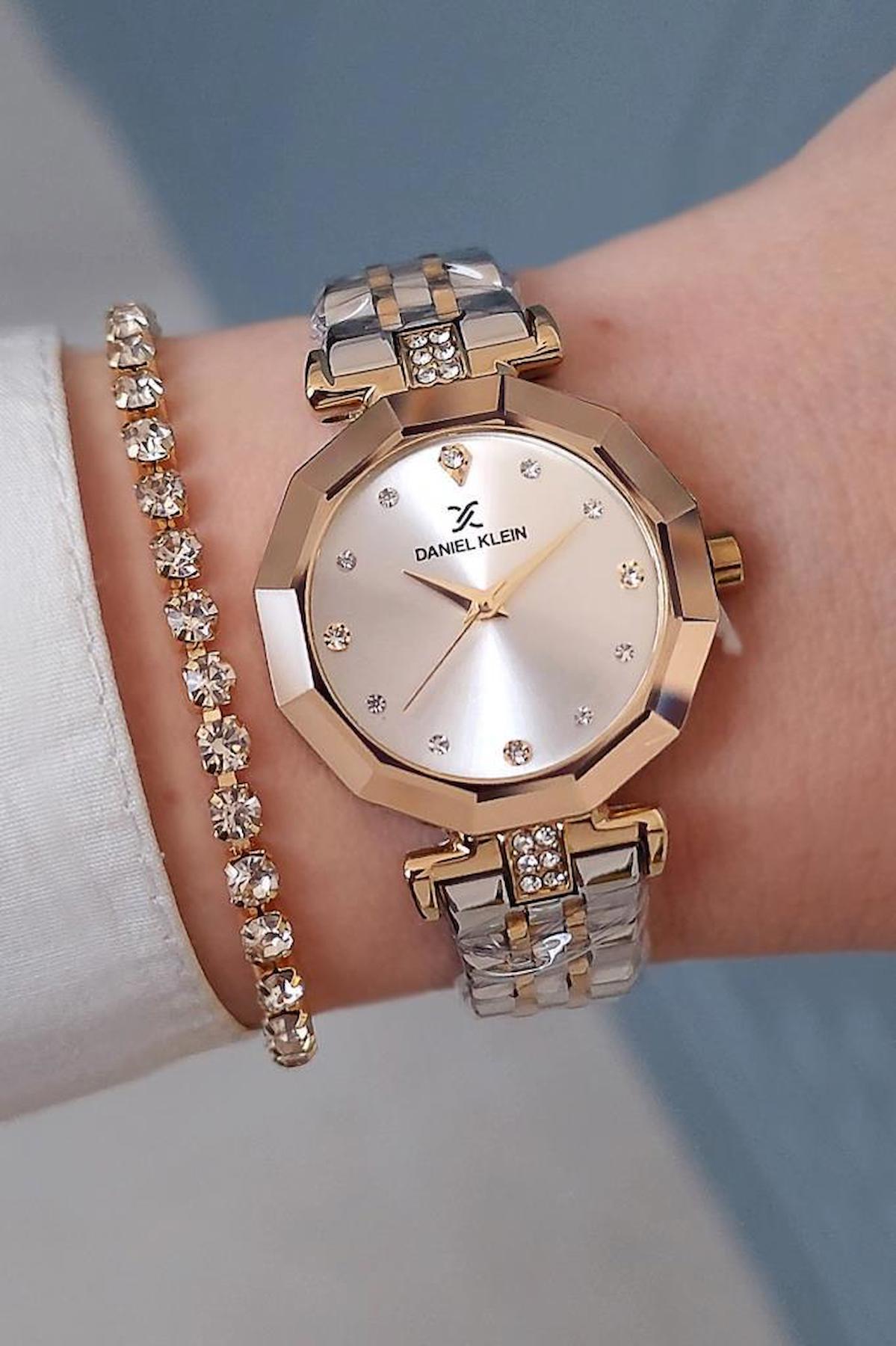 Daniel Klein 30 mm Altın-Gri Çelik Kordon Analog Kadın Kol Saati