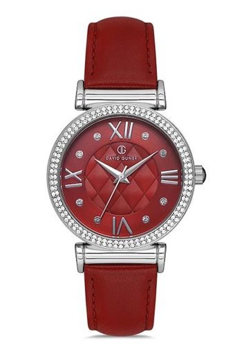 David Guner DG-8079LB-ZL14 37 mm Kırmızı Deri Kordon Analog Kadın Kol Saati