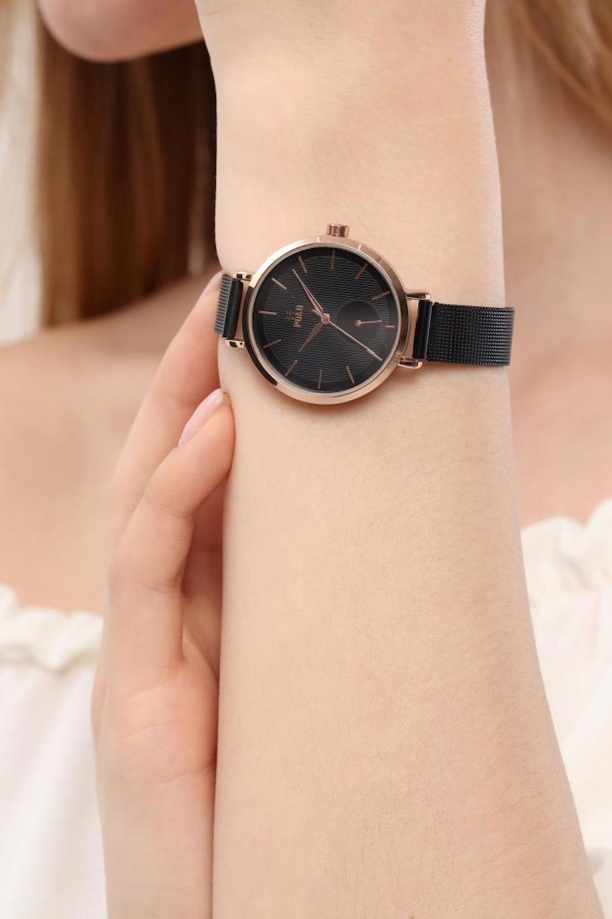 Oqqo 30 mm Siyah Hasır Kordon Analog Kadın Kol Saati