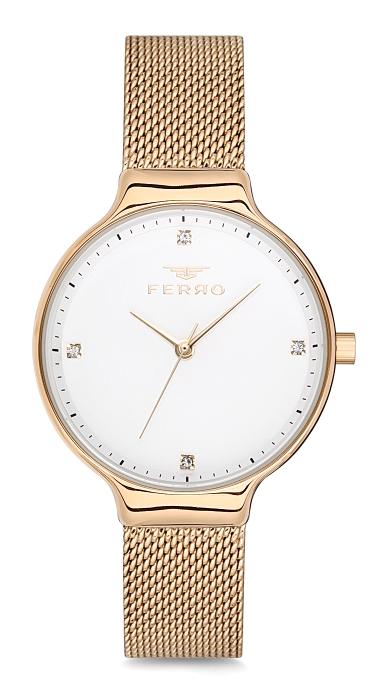 Ferro F1752C-928-B 36 mm Altın Hasır Kordon Analog Kadın Kol Saati