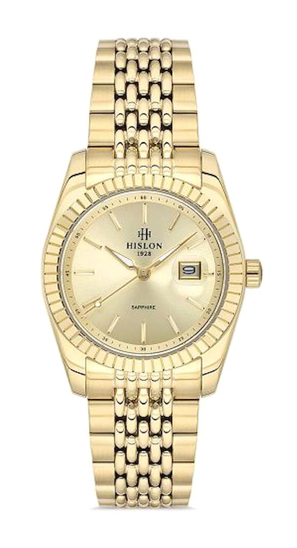 Hislon QL145G-08SG Takvimli 31 mm Altın Çelik Kordon Analog Kadın Kol Saati