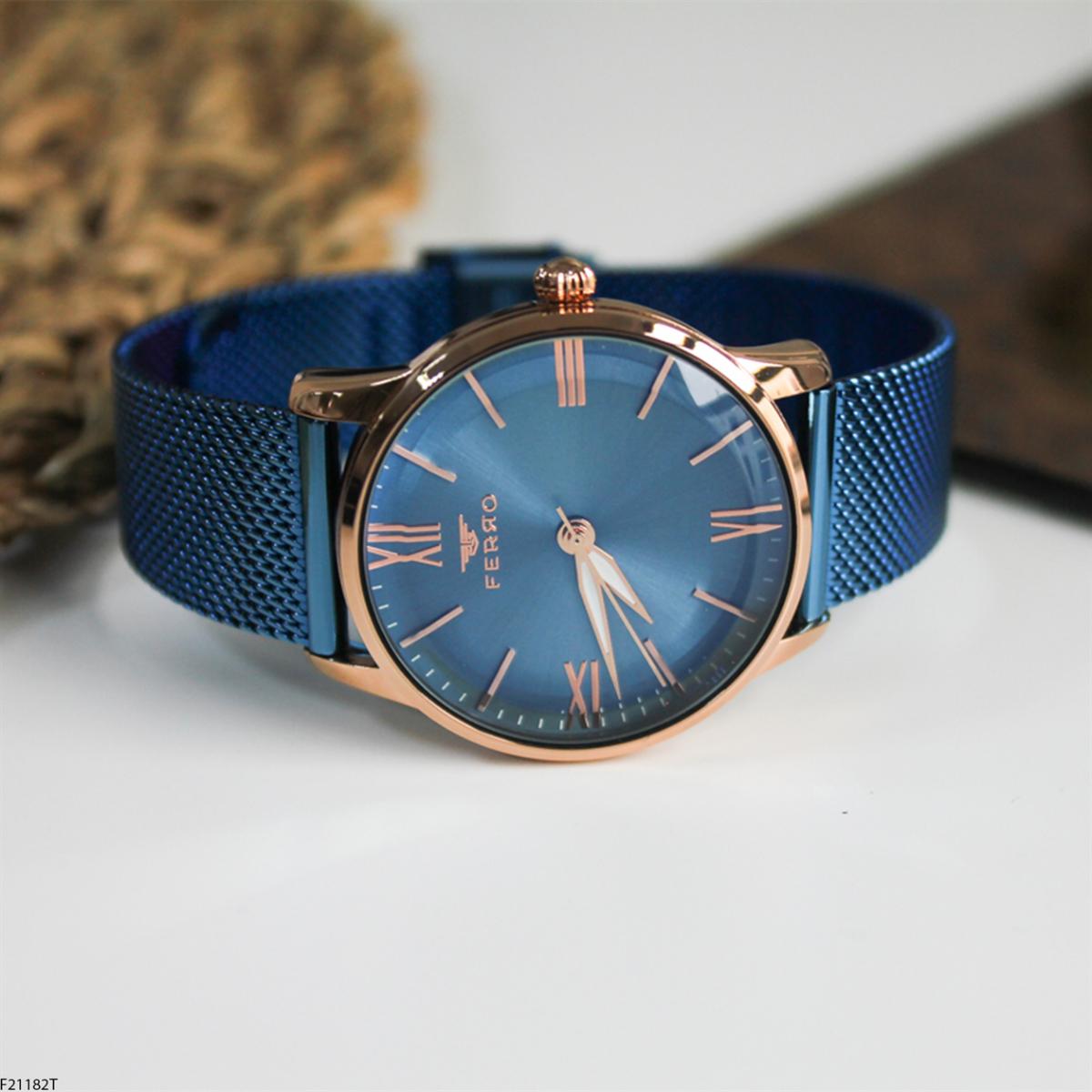 Ferro F21182T 36 mm Lacivert Metal Kordon Analog Kadın Kol Saati
