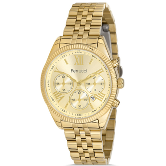 Ferrucci FC.11153M.05 Takvimli 36 mm Altın Çelik Kordon Analog Kadın Kol Saati