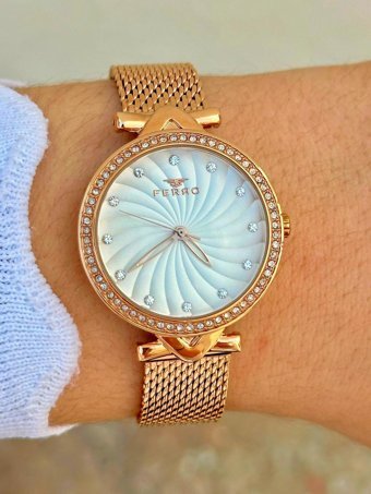 Ferro FR.FT.1.128 35 mm Rose Gold Çelik-Hasır Kordon Analog Kadın Kol Saati