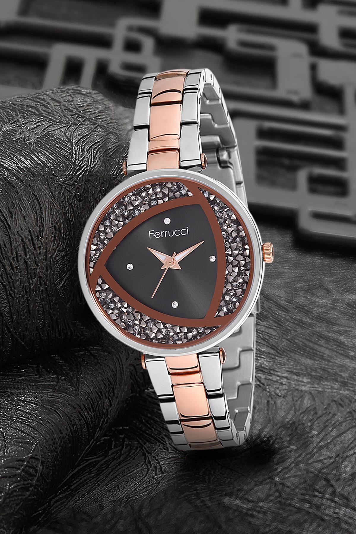 Ferrucci 9FM2437 38 mm Gri-Rose Gold Metal Kordon Analog Kadın Kol Saati