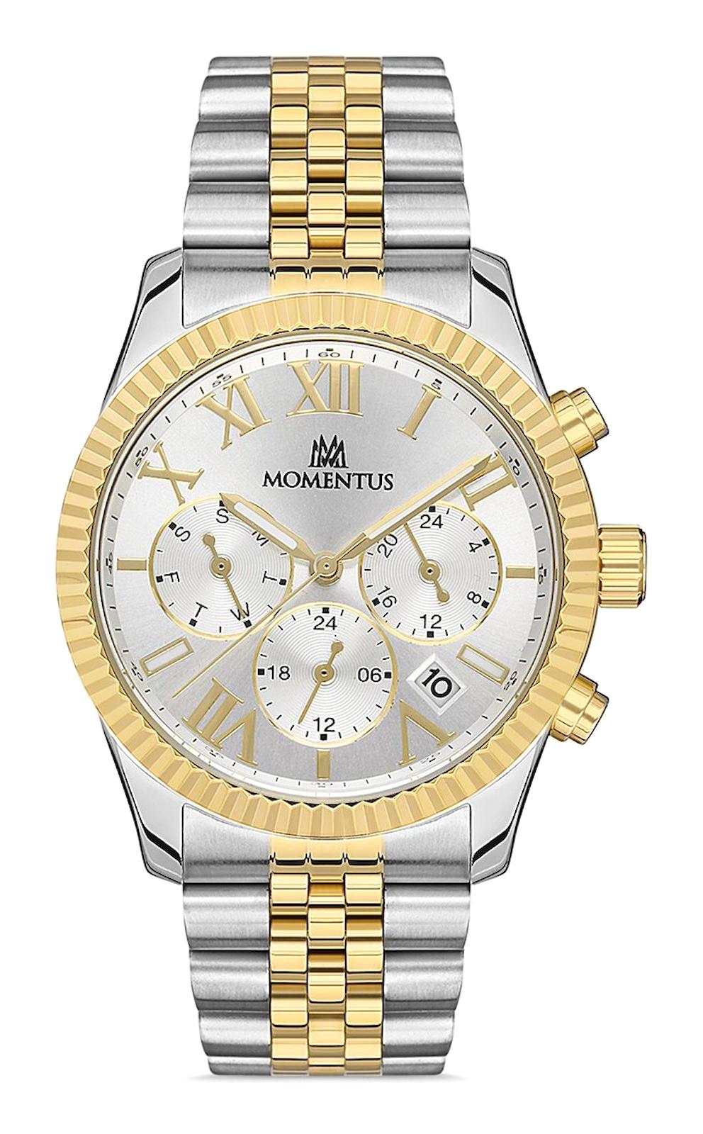 Momentus CW128T-02SG Takvimli 38 mm Altın-Gri Çelik Kordon Analog Kadın Kol Saati