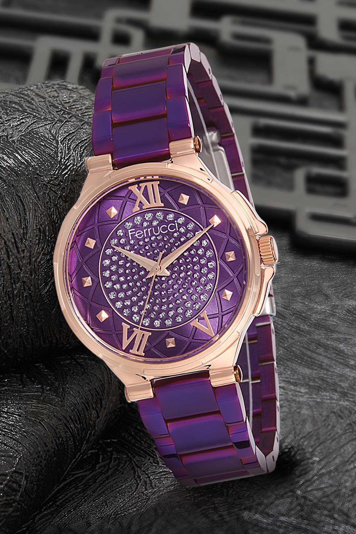 Ferrucci 9FM1610 38 mm Mor Metal Kordon Analog Kadın Kol Saati