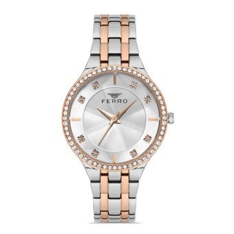 Ferro FL21467A-E 34 mm Gri-Rose Gold Çelik Kordon Analog Kadın Kol Saati