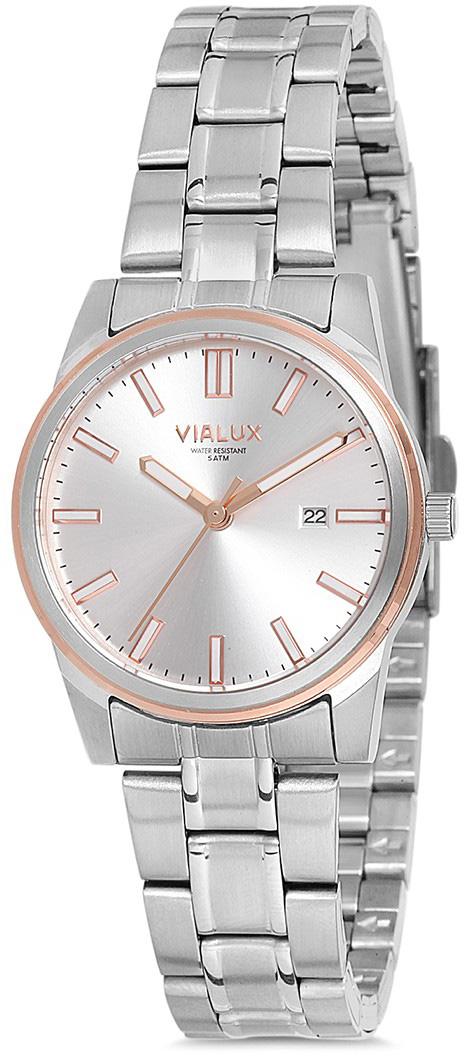 Vialux AJ533T-02SR Takvimli 40 mm Gri Çelik Kordon Analog Kadın Kol Saati